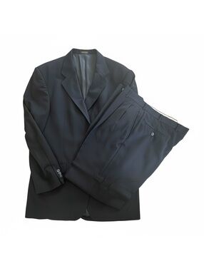 Geoffrey Beene Men’s Suit 44L W38 Dark Navy Wool Blend 3 Button Pleated Pants Ex